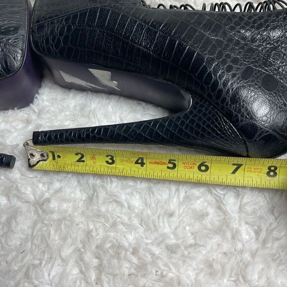 London Trash LT Crime leather Black reptile embossed stiletto platform heels SZ7 - Picture 8 of 11
